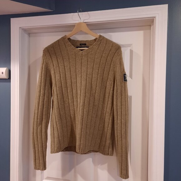 Vtg‎ Abercrombie & Fitch Sweater Mens Large Tan Wool Fisherman Military Y2K 90s - Picture 1 of 10